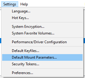 Menu Default Mount Parameters